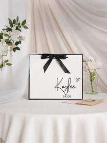 1pc Customized Wedding Gift Bag, Customized Paper Bag, Customized Bridesmaid Gift Box, Bridal Shower, Customized Birthday Gift Bag, Wedding Gift Bag, Bridesmaid Gift Bag, Engagement Gift Bag, Party Gift Bag, Ribbon Tie Gift Bag, Suitable For Holding Small Jewelry, Lingerie, Clothing, Great For Gift Giving. - Multicolor - View 5