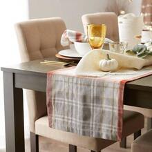 Thankful Autumn Fall Tabletop Decoration, Reversible Table Runner, 14x108, Fall's Bounty - Cozy Picnic Plaid + 72" X 14" (Runner) - View 3