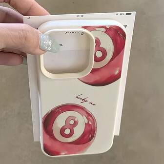 1 st minimalistiskt telefonskal med vitt lädertextur och mönster av nummer 8 och biljardbollar, kompatibelt med 16 Pro Max, 17/16/15/14 Plus, 13/12/11, Air och Series