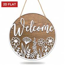 2D Flat White Wildflower Welcome Door Sign -  Floral Wooden Hanging Decoration With "Welcome" Words, 9.2x9.2inch Farmhouse Porch Decoration, Suitable For Indoor/Outdoor, Farmhouse Decoration, Indoor And Outdoor Decoration, Country Decoration, Durable Decoration - 彩色 - 查看 2