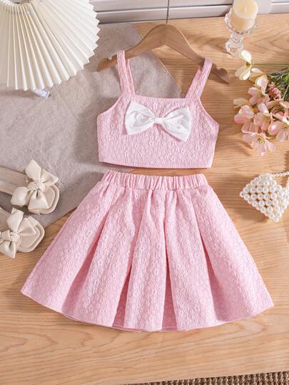 Young Girl Sleeveless Bow Decor Elegant Dress