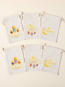 6Pcs Ramadan Kareem Linen Gift Bag,Drawstring Bag With Moon Lantern Design,Gift Wrapping Bag,Gift Packaging Bag,Storage Bag,Islamic Muslim Party Favor Bag,EID Mubarak Decorations,Eid Al Adha Gift,Ramadan Kareem Party Supplies,Ramadan Mubarak Decorations,Ramadan Decorations For Home,Organization And Storage - Multicolor - View 8