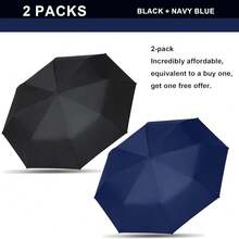 Two Pack The Original Portable Travel Umbrella For Rain Windproof, Perfect Car Golf Umbrella, Backpack, And On-The-Go.(Black & Navy Blue, 2 Pack),42Inch-2Packs,Black&NavyBlue - 黑藍 - 查看 3