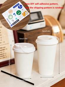 DIY自粘图案纸吸管和纸杯，随机花朵和握手图案，加厚设计，适用于咖啡、茶、聚会、办公室和家庭使用。 - 彩色 - 查看 9