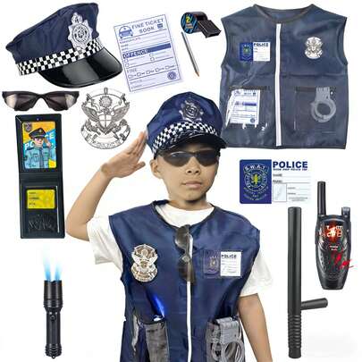 13pcs Role Play Toy Set, Children's Costume Set, Badges, American Flag Badge, Boy Toy Handcuffs, Suitable For Children's Halloween And Christmas Gifts, Scene Play, Role Play Games, School, Birthday - Role Play Set, Suitable For Classroom Entertainment, Party Gifts And Gifts For Children 6-7 Years Old And Above