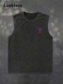 Lonblece Men's Retro Distressed Loose Fit Cowboy Silhouette Graphic Tank Top, Suitable For Spring And Summer - Black - View 3