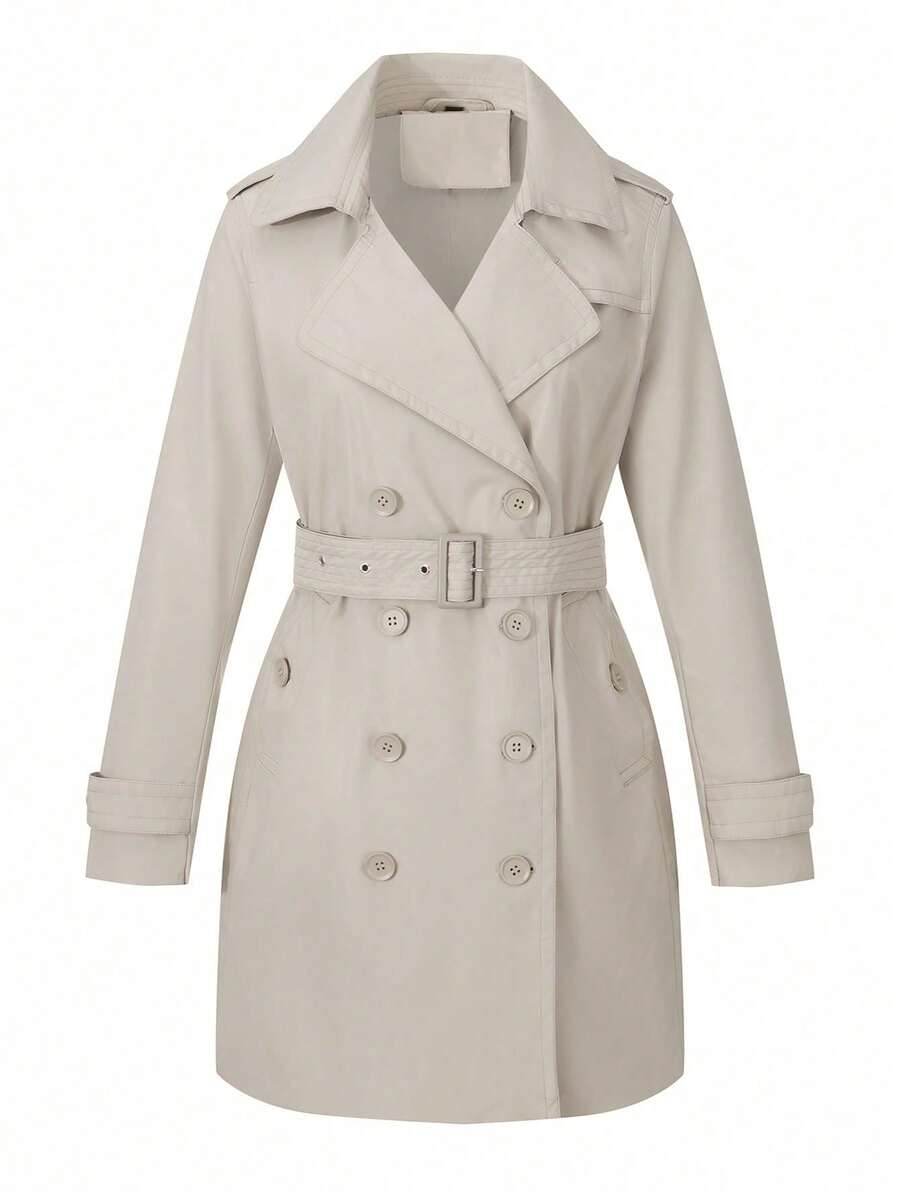 Giolshon Women's Mid-Length Windbreaker Coat With Pockets For Spring And Autumn Commute - White - View 1