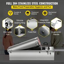 Manual relleno de salchicha, máquina de salchicha horizontal de 7 L / 15 lbs, relleno de carne de doble velocidad, hecho de acero inoxidable 304 de grado alimentario, incluye 5 tubos de relleno, para cocina del hogar Restaurante Comercial - Plateado - Ver 3