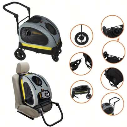 Poussette de voyage pour animaux de compagnie : Poussette 2 en 1 pour chien pour siège d'auto, porte-bébé de voyage, poussette portable pour animaux de compagnie pour les petites races de chiens et les chats, avec quatre roues et freins, conception à centre de gravité bas et conception antichoc, plus de sécurité, pliable