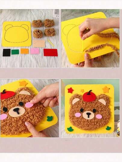 paquete de material de costura divertido con diseños de dibujos animados para regalo DIY, juguete de manualidades de costura hecho a mano, juguete de pintura con aguja de lana, paquete de material de manualidades, juguete creativo de pintura con pegatinas de animales