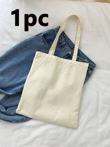 10pcs/Set Women Simple Canvas Tote Bag, Open-Top Canvas Shoulder Bag, Handbag, Simple Schoolbag For Elementary, High School And College Students, File Folder, Travel Bag - Beige - View 20