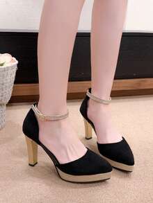 闪亮水钻蝴蝶结银色尖头细高跟女式套脚鞋 - 黑色 - 查看 15