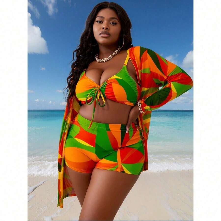 Women's Casual Beach Swimwear – Two-Piece Bikini With Mesh Cover-Up - Green - View 1