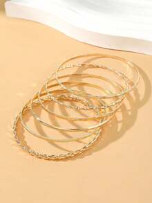 Luxury Set Of 6 Thick Gold Bracelets - Large Size Bold Style Bangle Bracelet For Women | Gift - Vàng - Xem 6