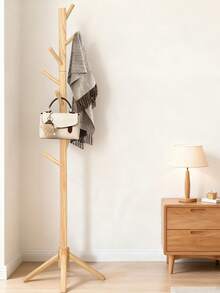 1 Stück Standgarderobe, Kleiderständer für Schlafzimmer, Holz Mantelständer, einfacher Kleiderständer, Garderobenständer für Innenbereich - Holzfarbe - Übersicht 3