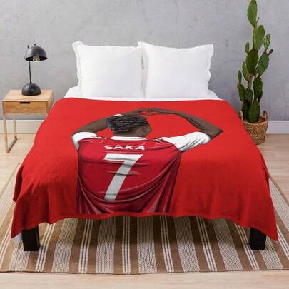 Bukayo Saka Arsenals Football Club Star Player Portrait Flannel Throw Blanket, Ultra-Soft Cozy Fleece Blanket For Gunners And Premier League Fans, Perfect Gift For Arsenals Supporters And Sports Room Wall Decor