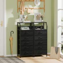 Vintage Nightstand With Charging Station And 3 Drawers - Black - View 4
