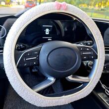 Fluffy Soft Seat Belt Cushion With Bow | Bow Steering Wheel Protective Cover For Cars, Universally Applicable, Without Inner Circle