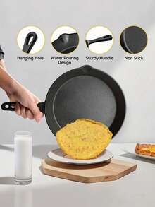 Juego De 3 Sartenes De Hierro Antiadherente Negro, Utensilios De Cocina Para El Hogar, Sartén Multifuncional Para Uso Doméstico o Al Aire Libre, Utensilios De Cocina Planos Para Cocinar a Diario, Sartén Para Crepas, Parrilla Antiadherente Para Calentar y Asar, Ideal Para Hacer Sándwiches y Crepas. - Negro - Ver 6