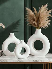 1pc White Plastic Round Vase Decor, Artificial Dried Flower Vase, Artistic Floral Arrangement Vase, Minimalist Living Room & Exhibition Hall Decor, Ramadan Eid Gift, Birthday Graduation Ceremony Home Decoration Glass Vase - Black - View 4
