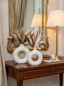 1pc White Plastic Round Vase Decor, Artificial Dried Flower Vase, Artistic Floral Arrangement Vase, Minimalist Living Room & Exhibition Hall Decor, Ramadan Eid Gift, Birthday Graduation Ceremony Home Decoration Glass Vase - Black - View 6