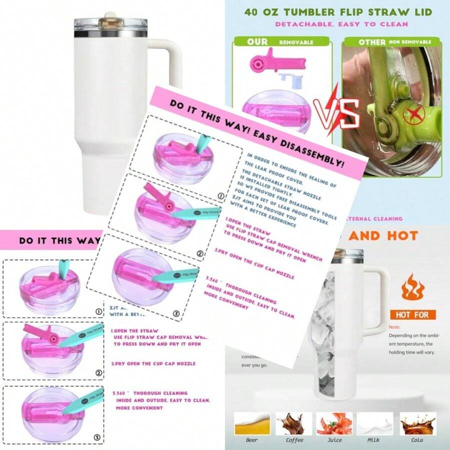 40 Oz Tumbler With Handle Quenchers ProTour Detachable Flip Straw Lid TumblerVacuum Insulated Tumblers With Top Leak Proof Lids And Flip Straw Reusable Insulated Cup Cream White 40 Oz - Cream White - View 1