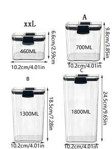 1 pieza Recipiente sellado, Almacenamiento de cocina multigrano, Frasco de plástico transparente, Recipiente de almacenamiento para bocadillos, productos secos y té, Con tapa hermética, Almacenamiento conveniente, Tapa con cierre a prueba de fugas, Adecuado para almacenar granos, especias, té, cuentas y accesorios. ¡Nota! No apto para lavavajillas. - transparente - Ver 5