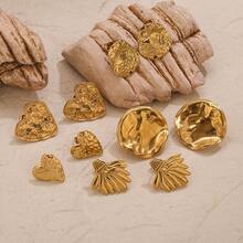 6-Piece Set Of 304 Stainless Steel 18K Gold-Plated Round Embossed Heart-Shaped Polished Earring Findings Women's Stainless Steel Jewelry Earring Components DIY Jewelry Accessories Earring Findings