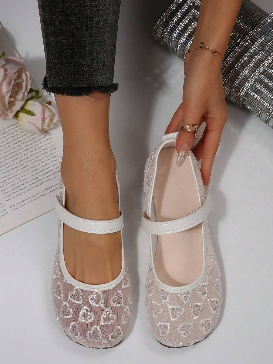 女士网眼套脚运动鞋，透气网眼鞋面，时尚休闲低帮鞋，魔术贴搭扣，柔软鞋底 - 白色 - 查看 1