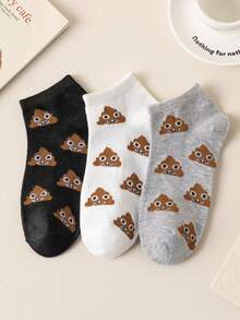 3/6 Pairs Cute Funny Poop Casual Socks, Hip-Hop Style - Multicolor - View 2