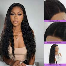 #1B 自然黑色深卷发 13x4 蕾丝前假发 逼真无胶长卷黑色合成蕾丝前假发 预先拔毛，带婴儿发 女士款 24 英寸 - 黑色 - 查看 11