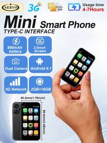 SERVO Mini Smartphone, Android 8.1 OS, WCDMA Dual SIM Dual Standby 3G Network, 3.0" HD Display, Compact Body, 2GB RAM + 16GB ROM, Single-Handed Operation, Ultra-Compact Phone - Orange - View 14