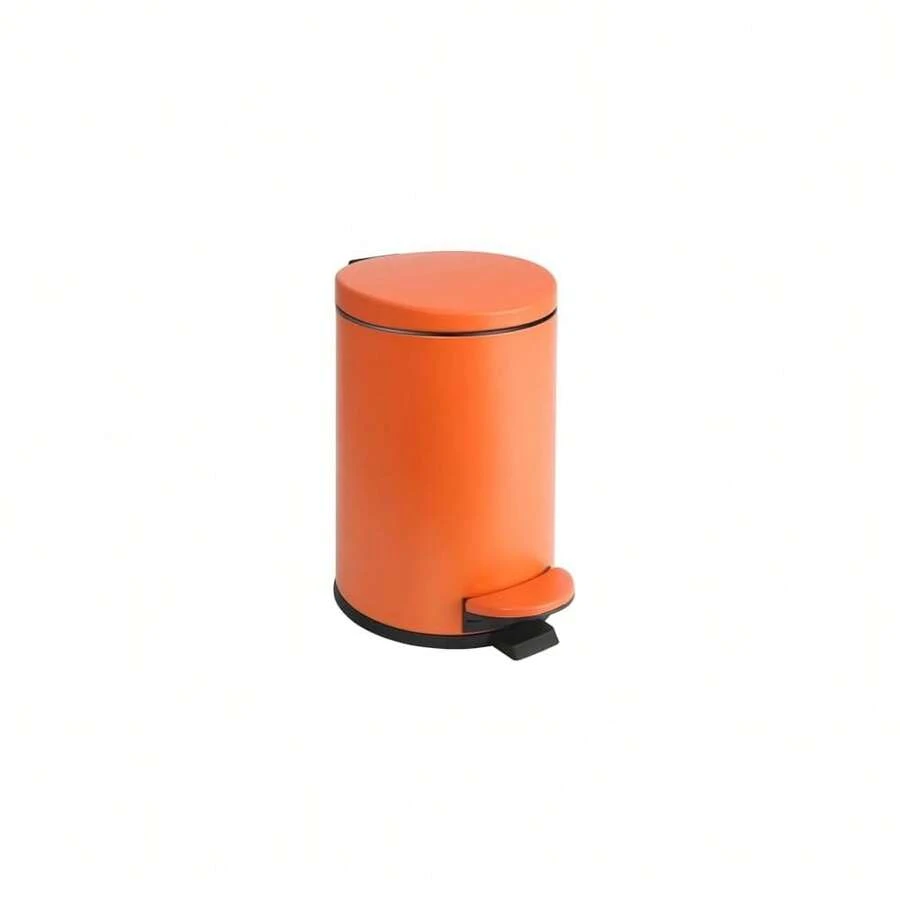 Small Trash Can With Lid Soft Close, 4.5 Liters / 1.2 Gallon Bathroom Garbage Can, Mini Step Trash Bin, Stainless Steel Wastebasket For Bathroom, Bedroom, Office (Orange),Orange - 橘色 - 查看 1