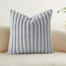 Set Of 2 Or 1pc Comfortable Thick Striped Plush Pillowcase, Soft Decorative Square Throw Pillow Covers, Suitable For Various Occasions Such As Bedroom Bedding, Home Decoration, Sofa Decoration, Camping, Outdoor, Etc - Silver - View 6