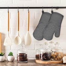 2 Pcs Oven Mitts Heat Resistant For Kitchen, Kitchen Oven Gloves, Long Oven Mitts And Pot Holder With Non-Slip Silicone Stripe Soft Cotton Lining, Silicone Oven Mitts For CooFKing BaFKing BBQ Dark Grey,2pcsDarkGray - 2件深灰色 - 查看 3