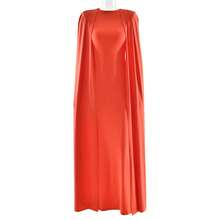 Women's Banquet Party Evening Dress Dress Solid Color Round Neck Pleated Shawl Slim Temperament Dress - quả cam - Xem 3