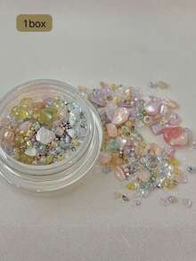 1盒不对称水钻美甲饰品，胡萝卜的秘密，多功能贝壳水晶美甲配件，美甲零件，美甲用品，Y2K - 彩色 - 查看 6