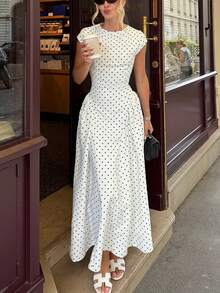 New Women's Casual Elegant Colorblock Polka Dot Zip Up Hooded Long Dress, Spring/Summer - Multicolor - View 4