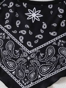 Girls Asymmetrical Hem Vest Top With Lace Bowknot Flare Pants Set, Spring/Summer - Black - View 4