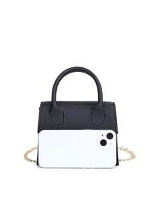 Matte Fashionable Versatile Minimalist Chain Handbag - Black - View 3