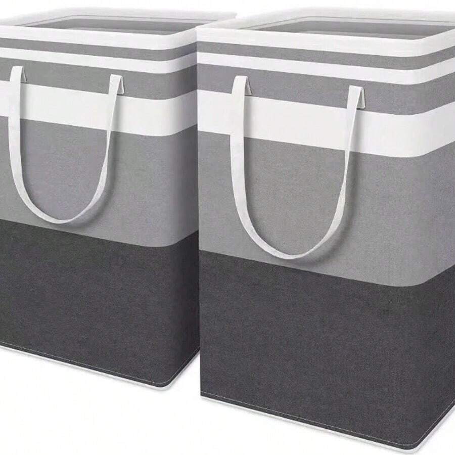 1pc Grey Large Capacity Waterproof Cotton Linen Dirty Clothes Basket Simplified Clothes  Storage Box Foldable Storage Bag - 灰色 2 件裝_綠色 - 查看 1