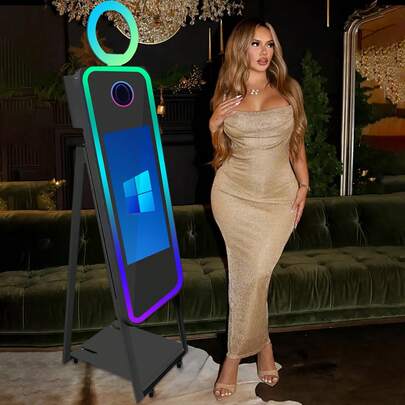Nuevo fotomatón con espejo mágico y pantalla táctil de 21,5 pulgadas con estuche de transporte, fotomatón portátil con espejo, máquina para selfies para fiestas.