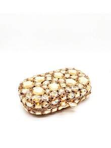 Luxurious Gold Crystal Clutch Purses Lady Blingbling Stones Minaudiere Purses Party Dinner Rhinestone Handbags Crystal Evening Bags For Women Wedding Bride&Prom - Gold - View 6