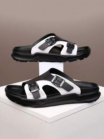 Sandalias de cuero casuales para hombres - Chanclas de moda con suela gruesa para interiores/exteriores, antideslizantes, deportivas, de playa, tipo árabe, tallas grandes del 40 al 45