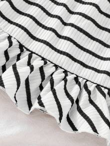 2 Stück Baby Mädchen gestreiftes Schleifendekor Top und schwarze Spitzenbesatz Shorts Set, Frühling/Sommer - Schwarz und Weiss - Übersicht 8