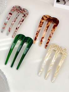 Retro Elegant Chinese Style Jade Green Double U-Shaped Hairpins - Marbled & Tortoiseshell Patterns, High-Quality Plastic Hair Clips For Women, Versatile Hair Accessories For Updos, Casual & Formal Events - Multicolor - View 3