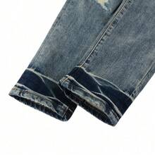 Vaqueros Masculinos High-Street con Rotos y Parches, Corte Slim Skinny Ahusado, Tejido Elástico Resistente y Estética Retro Envejecida - Azul - Ver 5