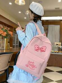 Rosa fluga Lucky New-ryggsäck - Högkvalitativ laptopväska med stor kapacitet och kartongdesign, polyester för högskolestudenter, resor och daglig pendling, reseryggsäck | Modern ryggsäck | Dragkedja med stor kapacitet och flerskiktspennfodral, skolmaterial