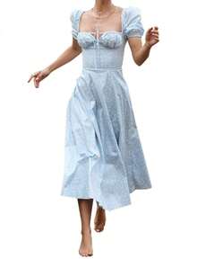 European And American Women's Fashion Spring New Dress Fashionable Fresh Floral Backless Slit Dress One Piece - Image Color 12 - View 11