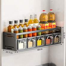 1pc Wall-Mounted Spice Rack Storage Organizer - Made Of Aluminum Magnesium Alloy, Rust-Proof, No Charging Required, Drill-Free Installation, Includes Spice Jars And Storage Containers, Suitable For Kitchen Organization - Multicolor - View 12